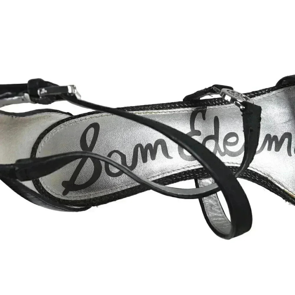 Sam Edelman Leather Wedge Sandal Heel Black Size 6 - Picture 10 of 15